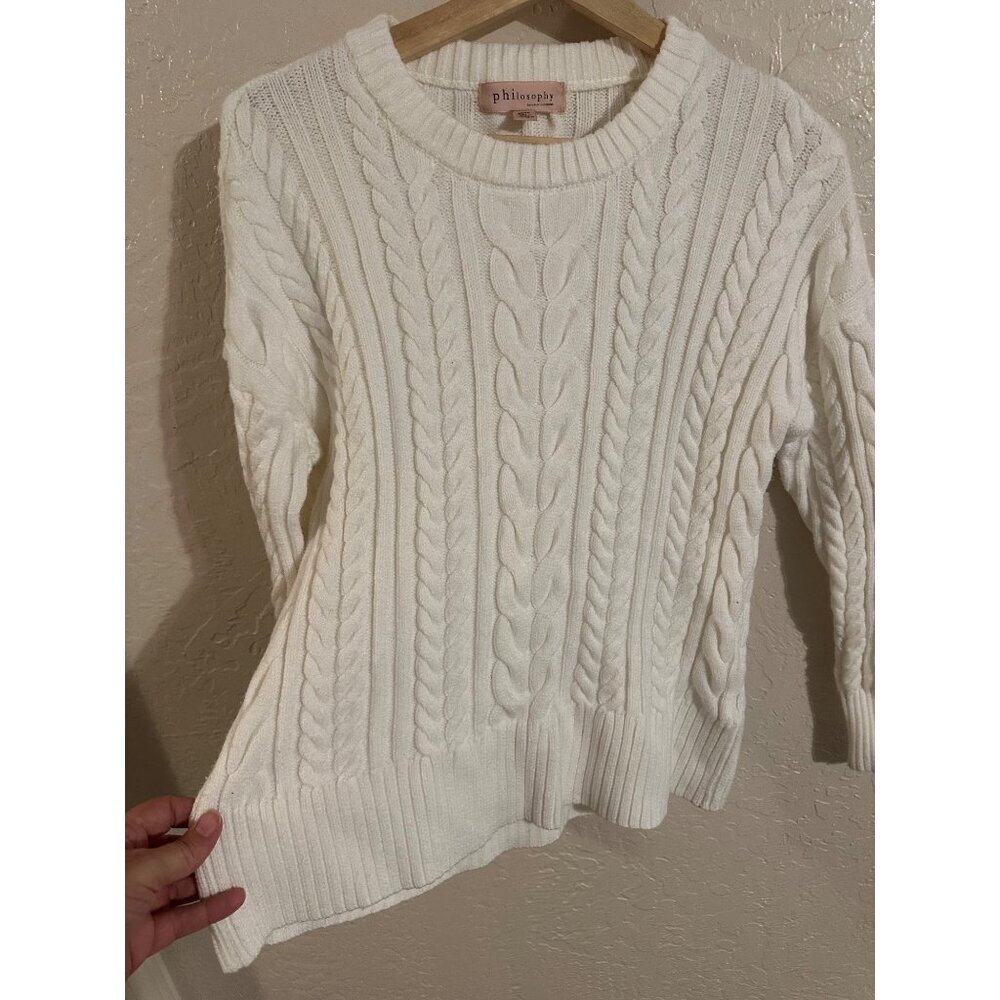 Philosophy Ivory Crewneck Winter Cable Knit Fisherman Sweater - Picture 4 of 8